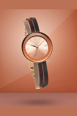 Titan Women Rose Gold-Toned Brass Dial & Brown Stainless Steel Bracelet Style Straps Analogue Watch 95153KM01
