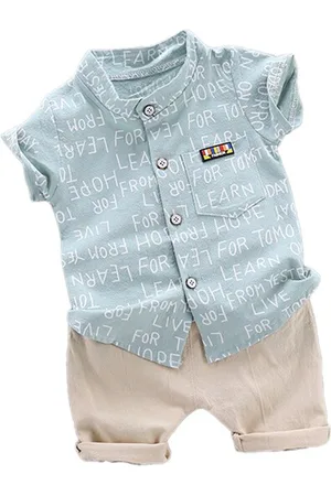 Stylecast Boys Blue Typography Printed Shirt with Shorts