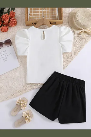 Stylecast Girls White Flutter Sleeve Top with Skirt