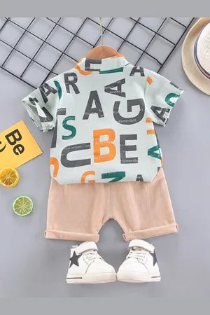 Stylecast Boys Green Typography Printed Shirt with Shorts