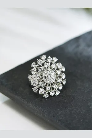 ATIBELLE Sliver-Plated Stone-Studded Adjustable Finger Ring
