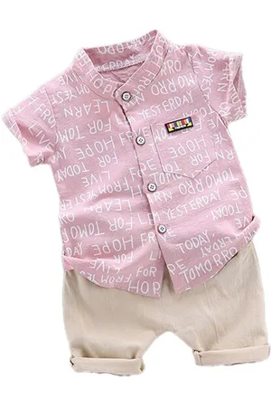 Stylecast Boys Pink Typography Printed Shirt with Shorts