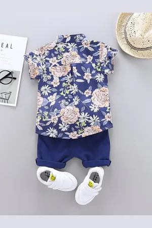 Stylecast Boys Navy Blue Floral Printed Shirt with Shorts