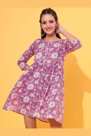 Jaipur Floral Print Cotton Fit & Flare Dress