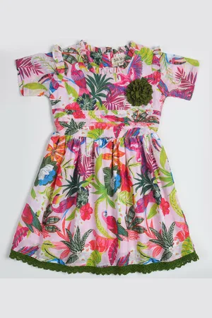Bella Moda Girls Floral Printed Pure Cotton Fit & Flare Dress