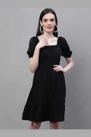 MARC LOUIS Women Puff Sleeve Fit & Flare Bow Detail Dress