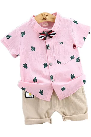 Stylecast Boys Pink & Beige Printed Shirt with Shorts