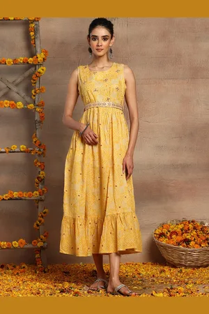 Indya Yellow Zari Embroidered Tiered Cotton Dress 2024 | Buy Indya Online |  ZALORA Hong Kong