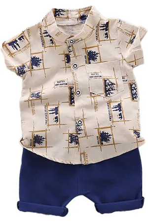 Stylecast Boys Khaki Graphic Printed Shirt with Shorts