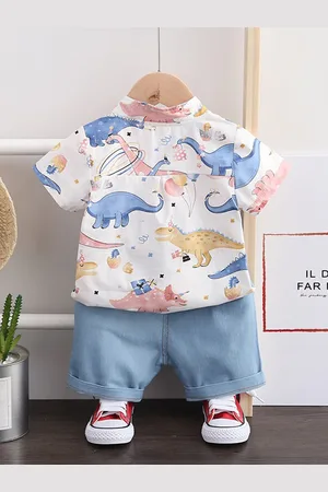 Stylecast Boys White & Blue Printed Shirt with Shorts