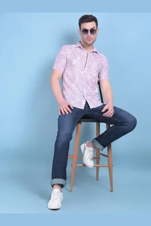 Crimsoune Club Spread Collar Short Sleeves Classic Slim Fit Floral Printed Casual Shirt