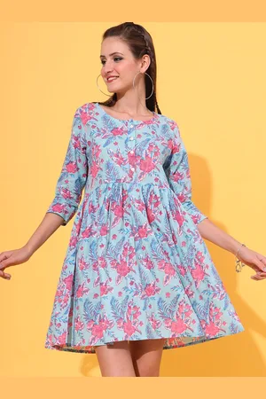 Jaipur Floral Printed Pure Cotton A-Line Dress