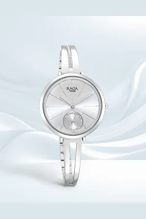 Titan Women Silver-Toned Brass Mother of Pearl Dial & Steel Toned Bracelet Style Straps Analogue Watch