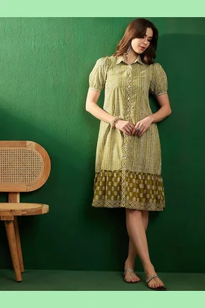 Sangria Floral Printed A-Line Ethnic Dress