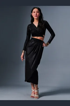 AND V-Neck Wrap Crop Top With Skirt