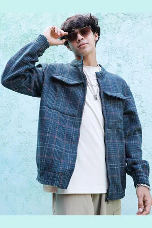 Campus Checked Cotton Collarless Windcheater Tailored Jacket