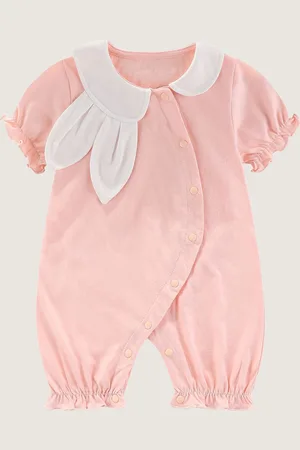 Stylecast Girls Solid Cuban Collar Puff Sleeves Ruffles Applique Romper