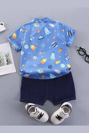 Stylecast Boys Blue Graphic Printed Shirt with Shorts
