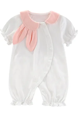 Stylecast Girls Solid Cuban Collar Puff Sleeves Ruffles Applique Romper