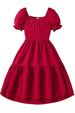 Stylecast Red Girls Puff Sleeve Layered Fit & Flare Maxi Dress