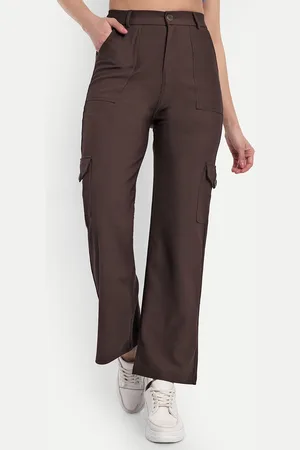 Broadstar Women Straight Fit Caorduroy High- Rise Stretchable Cargo Trousers