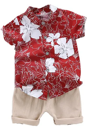 Stylecast Boys Red & Beige Floral Printed Shirt with Shorts