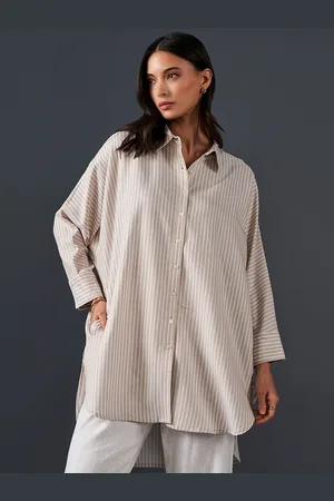 AND Striped Pure Cotton Longline Shirt Style Top