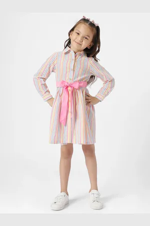Nauti Nati Girls Striped Pure Cotton Shirt Dress With Belt