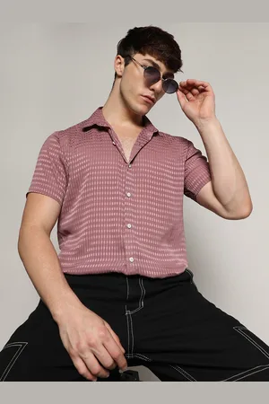 Campus Relaxed Striped Self Design Spread Collar Short Sleeves Casual Shirt