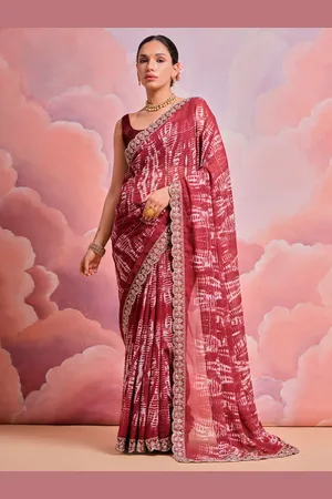 Anouk Tie and Dye Sequinned Pure Georgette Saree