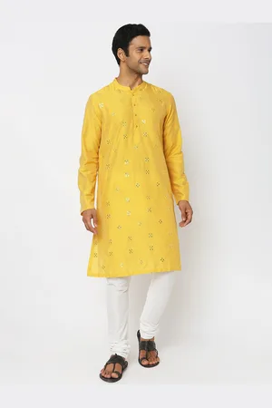 Ethnicity Floral Embroidered Mandarin Collar Sequinned Straight Kurta