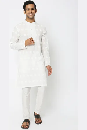 Ethnicity Floral Embroidered Mandarin Collar Cotton Straight Kurta