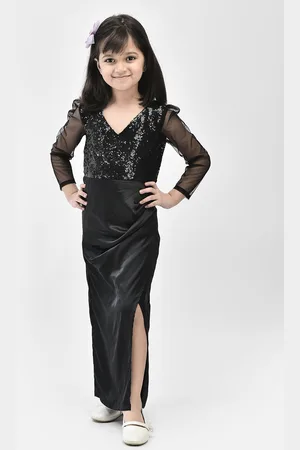 Eavan Girls Embellished Sequined Satin Maxi Dress