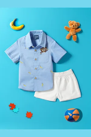 Nauti Nati Boys Embroidered Pure Cotton Shirt With Shorts