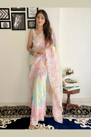 Anouk Tie and Dye Sequinned Pure Georgette Saree