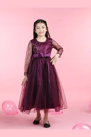 Cutiekins Girls Round Neck Embroidered Flared Net Maxi Dress