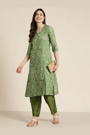MUTILA Design a new festive wear Bandhani print anarkali kurti with dupatta  set for ready to wear (M, Green) : Amazon.in: Fashion