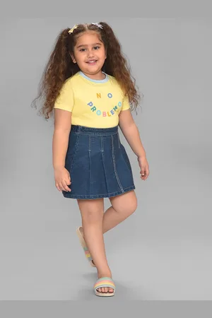 MiArcus Girls Printed Top with Denim Skirt