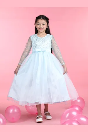 Cutiekins Girls Round Neck Embroidered Flared Floral Net Fit & Flare Midi Dress