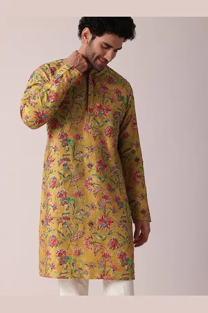 KALKI Fashion Floral Printed Pure Silk Kurta with Trousers