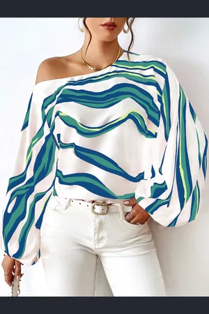 Stylecast Striped One Shoulder Flared Sleeve Top
