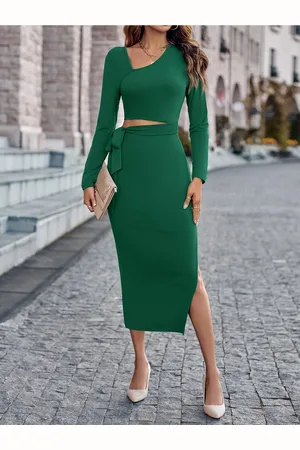 Buy GREEN ONE-SHOULDER BODYCON CUT-OUT DRESS for Women Online in India