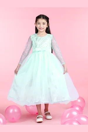 Cutiekins Girls Floral Round Neck Embroidered Flared Net Fit & Flare Maxi Dress