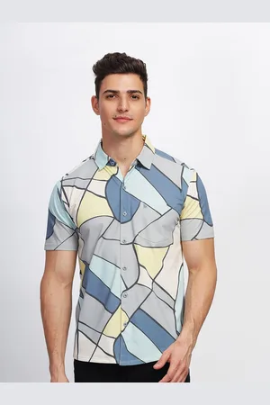 bullmer Straight Fit Abstract Printed Spread Collar Short Sleeves Casual Shirt
