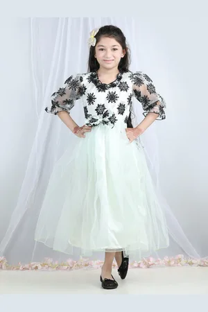 Cutiekins Girls Floral Embroidered Bow Detail Satin Net Fit and Flare Midi Dress