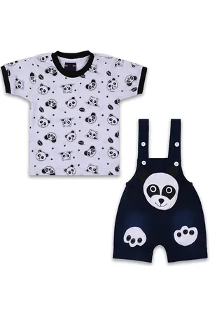Wish Karo Infant Boys Cotton Graphic Printed T-Shirt & Dungarees