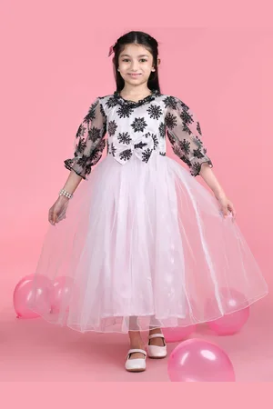 Cutiekins Girls Self Design Embroidered Flared Maxi Dress