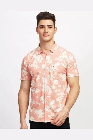 bullmer Straight Fit Floral Printed Spread Collar Short Sleeves Casual Shirt