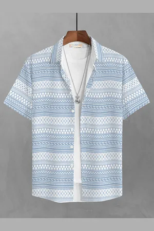 bullmer Geometric Printed Short Sleeves Spread Collar Casual Shirt