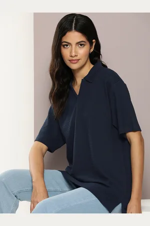 Dillinger Women Waffle Structure Oversized Polo Collar T-shirt